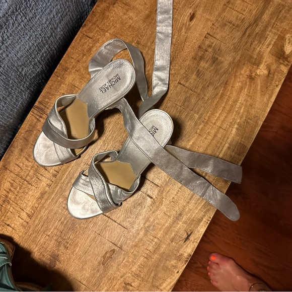Michael Kors silver wedge ankle tie sandals - Picture 7 of 8